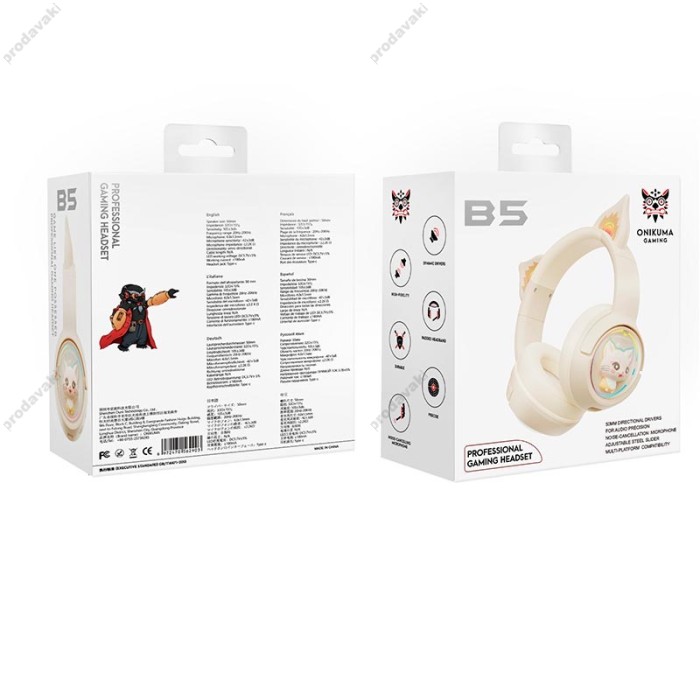 Бездротові Bluetooth навушники Onikuma B5 Cat Ear Wireless Gaming Headset BT 5.0 Ivory